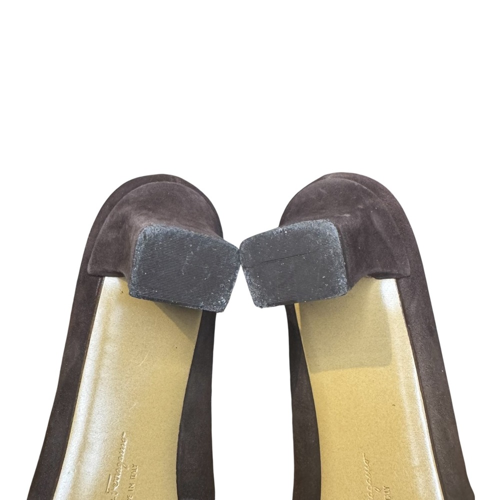 Salvatore Ferragamo Shoes Womens Size 7.5 4A‎ Brown Suede Square Toe Pumps Italy - Picture 9 of 11
